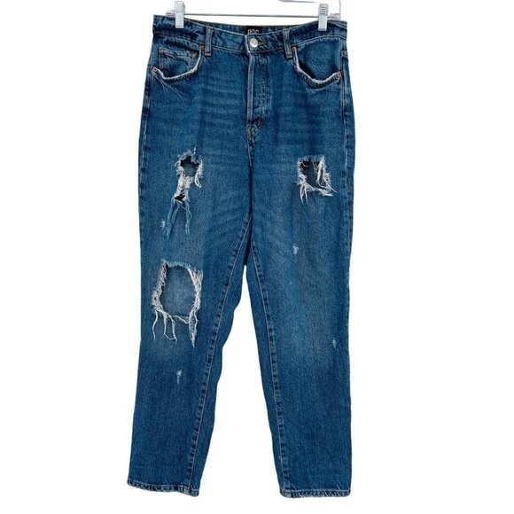 BDG Denim - BDG Women's Slim Straight Baggy Jeans‎ Size 30 Ripped High Rise Button Fly Blue